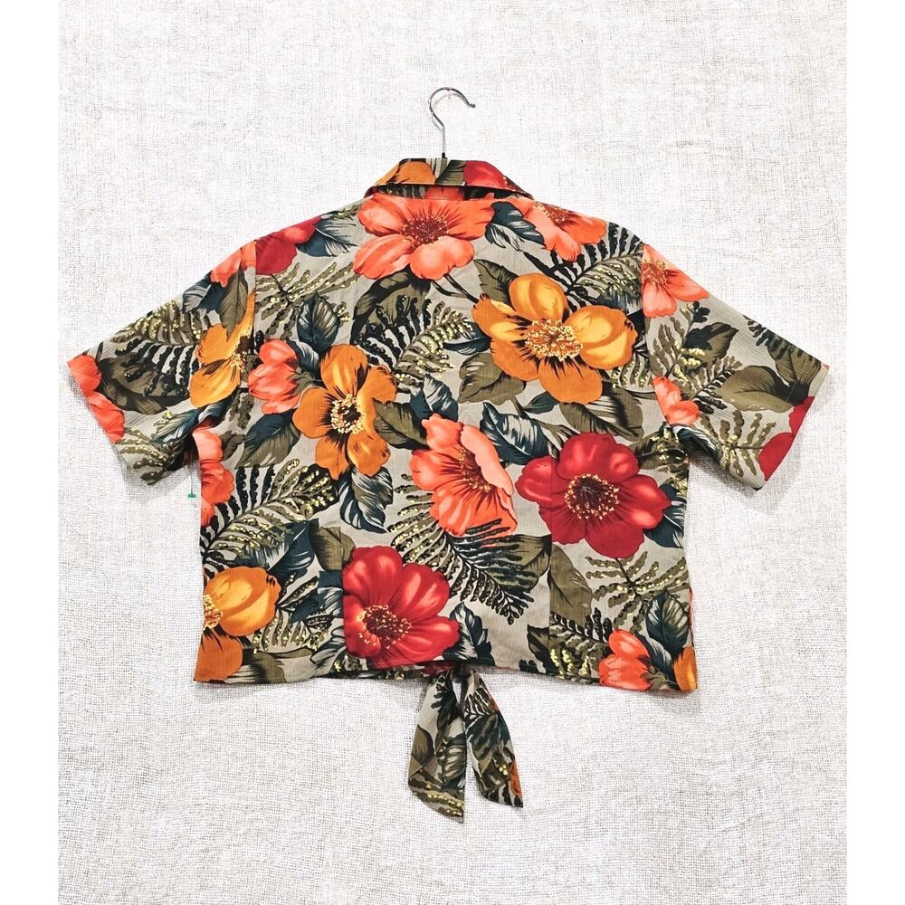 Kathy Che Hawaiian Shirt Crop w/ Tie Women's Size 14 Tropical Beach Vacation - Picture 2 of 5